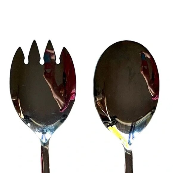 CLOISONNÉ SALAD SERVERS stainless steel SHEFFIELD ENGLAND floral pattern EUC - Picture 3 of 16